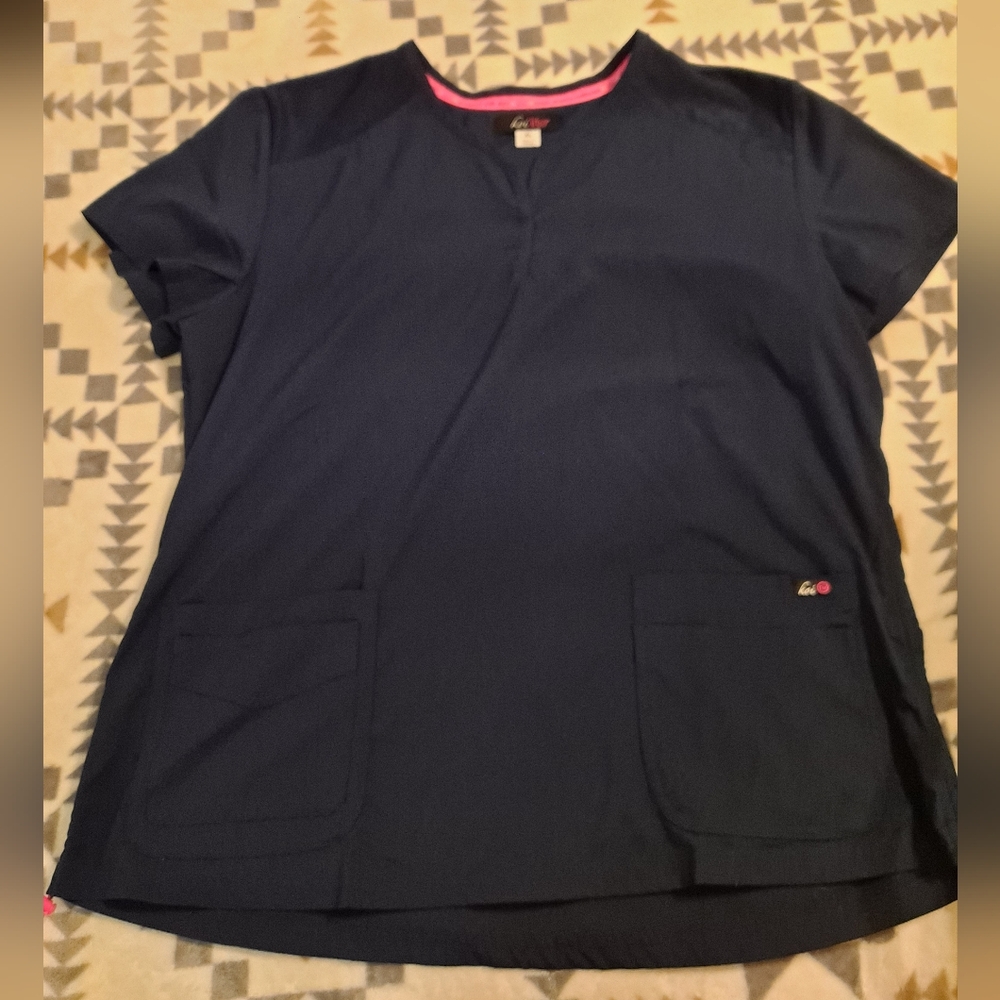 Koi Blue and Pink Blouse V-Neck Top